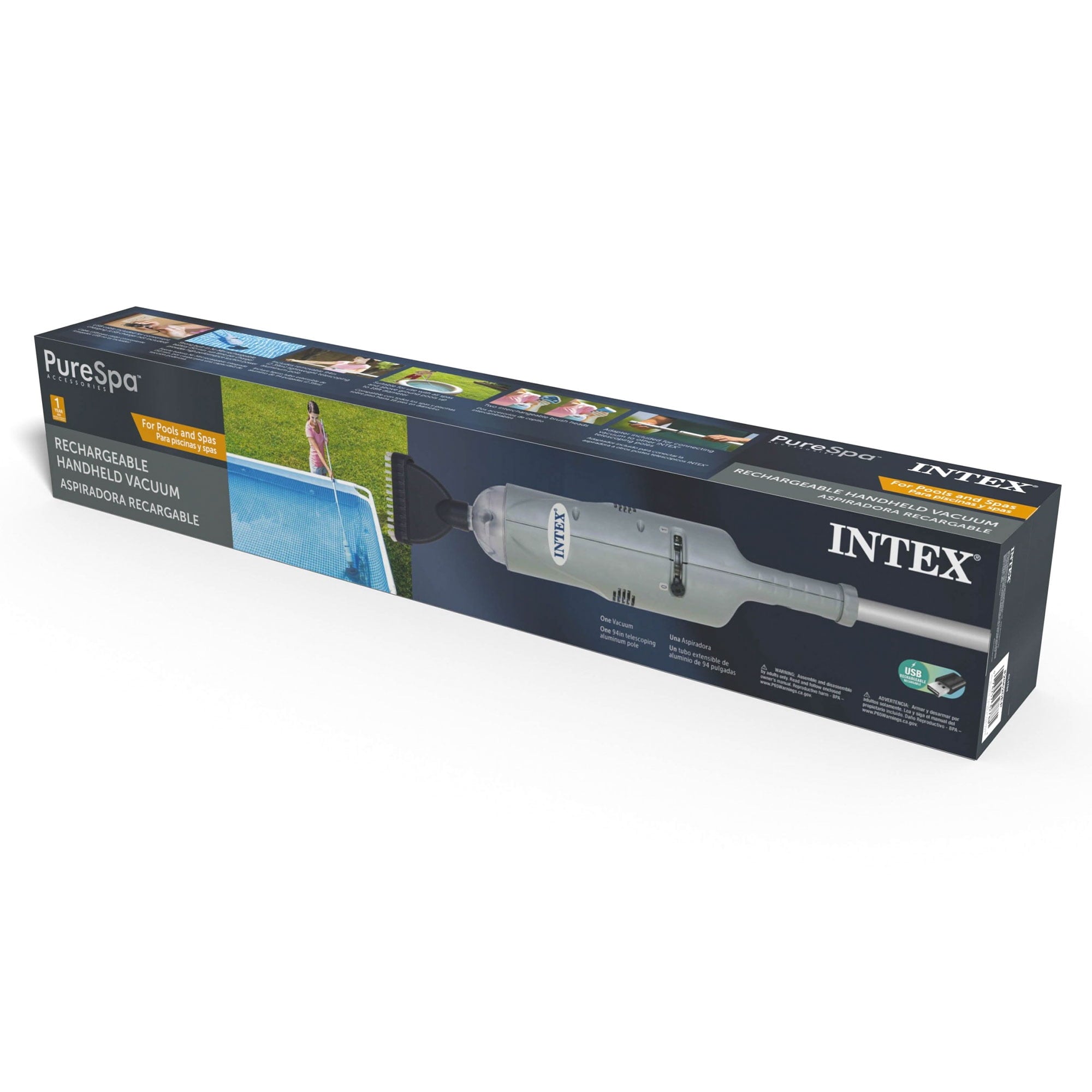 Intex Rechargeable Handheld Above Ground Pool Vacuum with 2 Brush Heads